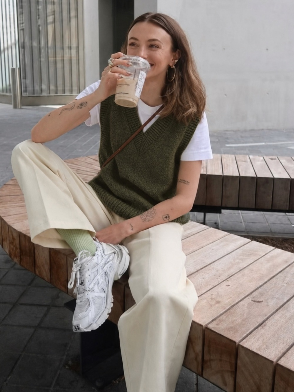 Zara Olive Green Wool Blend Sweater Vest V Neck Knit Top Size S